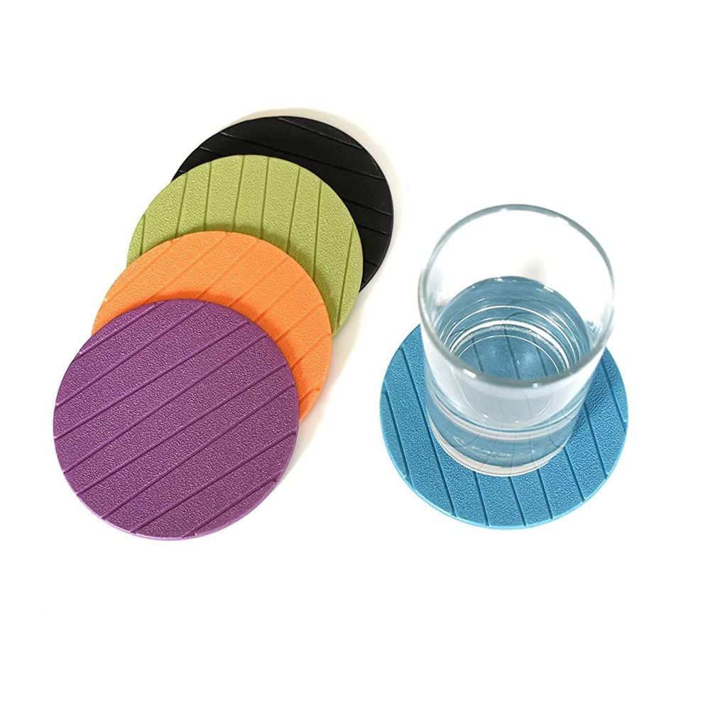 MAPPERZ Non-Slip Silicone Coasters Set of 4 - Round Shape for Coffee, Tea, Beer Cans & Mugs - Colorful Drink Coasters for Home, Office & Bar Use - Perfect for Parties, Dining & Daily Protection