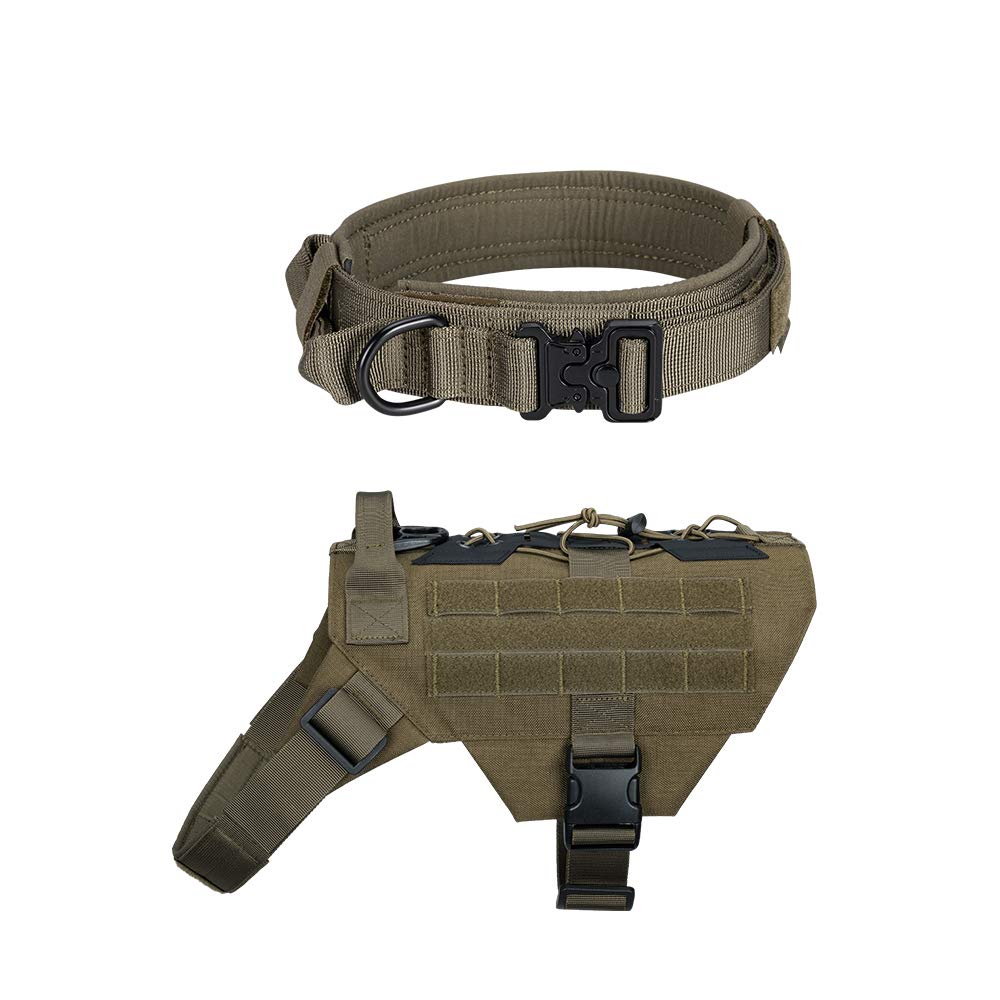 Medium Tactical Dog Collar - Adjustable Nylon Military Harness with Metal Buckle & Handle for Training, Hiking & Outdoor Adventures