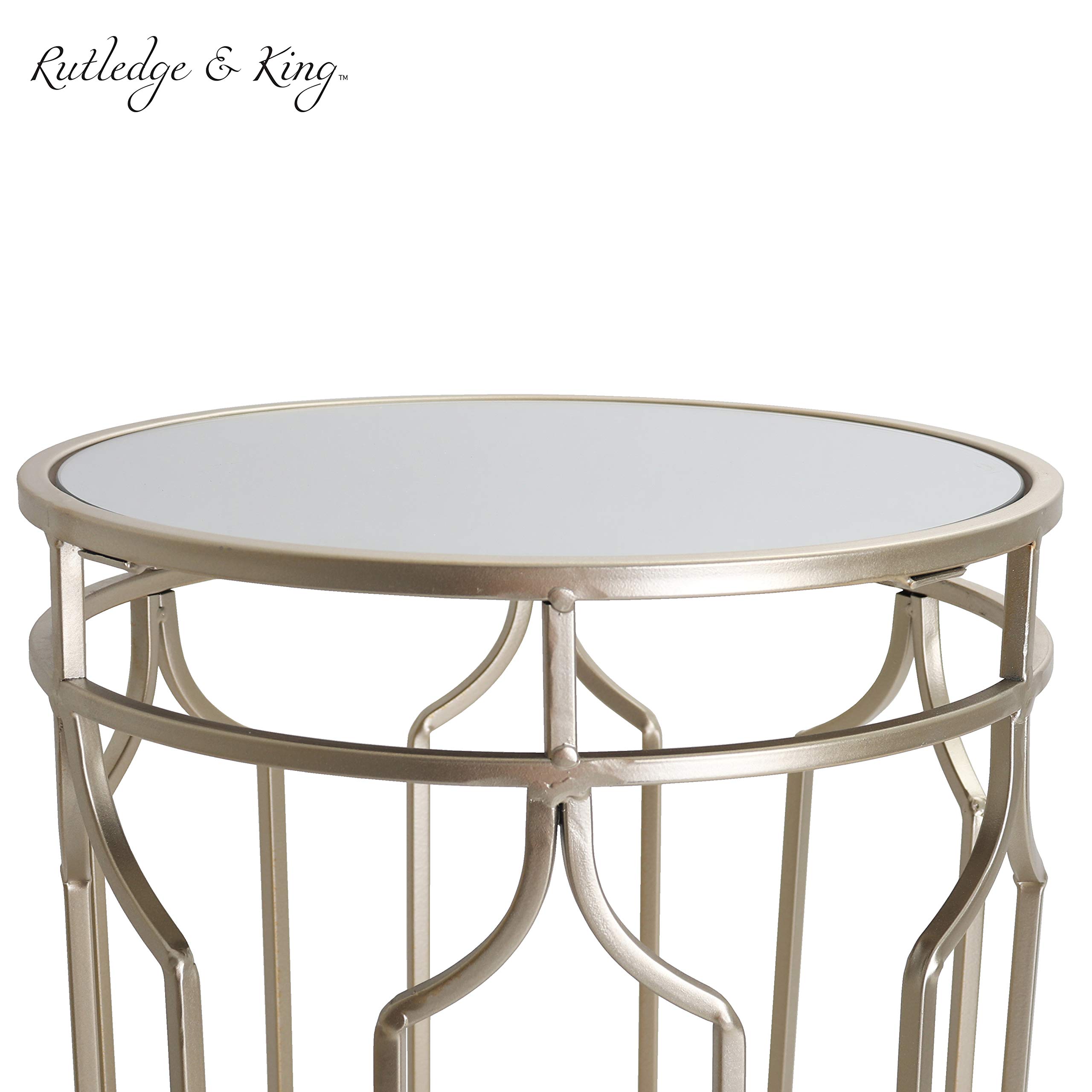 Rutledge & King Round End Table Set - Gold Side Tables with Mirrored Tops - Nesting Round Accent Tables for Living Room - Gold and Mirrored Metal Nightstands for Bedroom - Alexander End Table Set for Home Decor