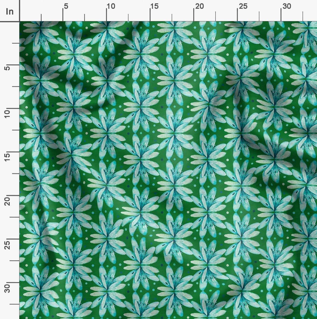 Soimoi Moss Green Georgette Fabric by The Yard - 42 Inch Wide Floral Printed Textile with Dots & Petals Design for DIY Fashion, Home Decor, and Craft Projects - Lightweight & Playful Material for Dresses, Curtains, and Scarf Making