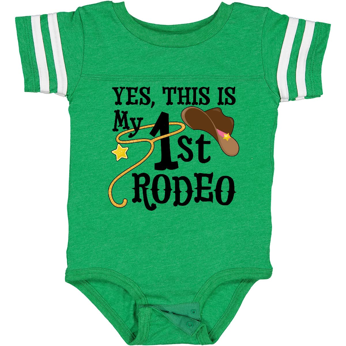 Inktastic 'Yes, This Is My 1st Rodeo' Cowboy Hat Baby Bodysuit with Pink Band - Cute Western Outfit for Rodeo, Cowboy Theme Party & First Birthday Photos