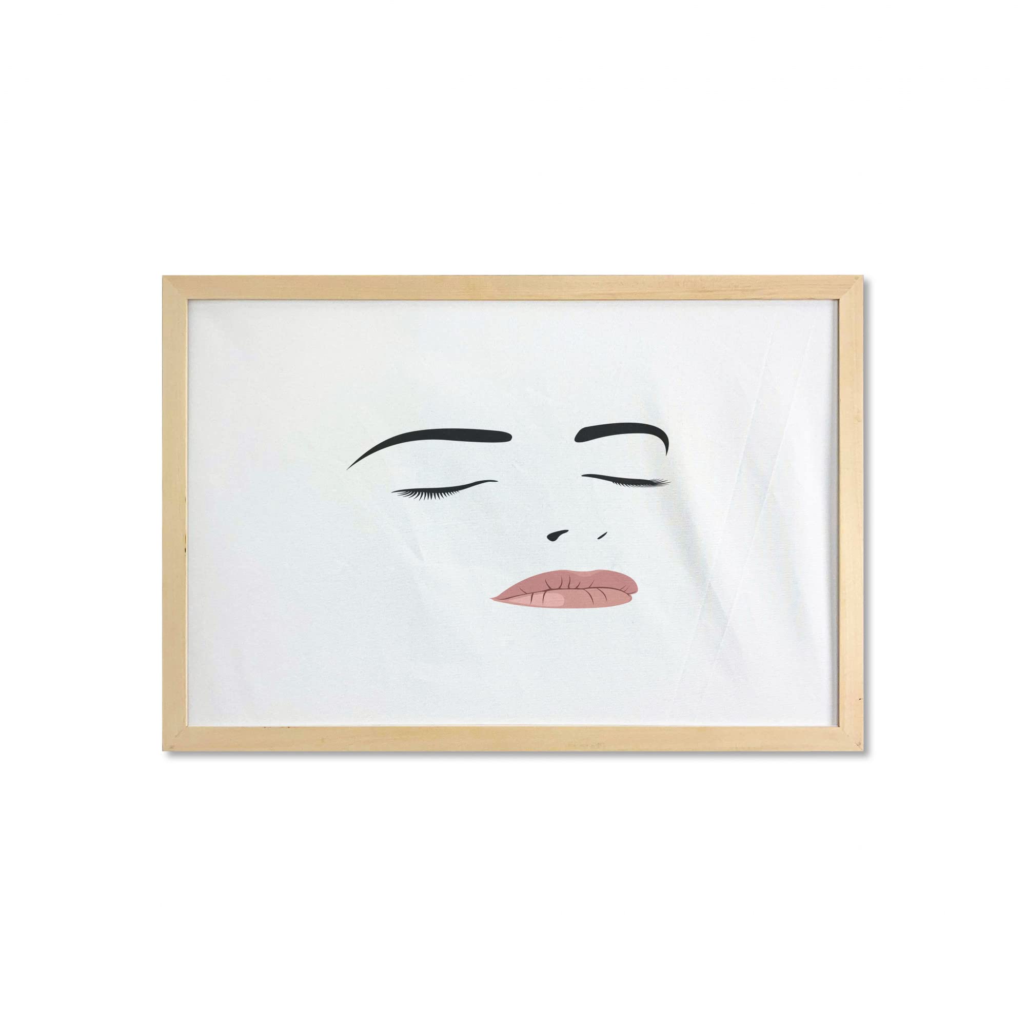 Ambesonne Framed Eyelash Wall Art - Abstract Woman Portrait with Closed Eyes, Youth & Beauty Theme - 35