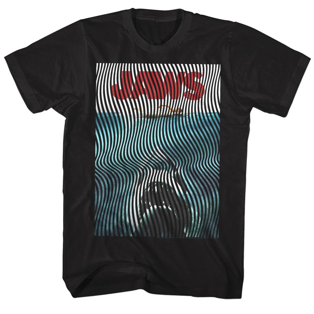 Jaws Movie Men's Wiggly Graphic T-Shirt - Large Size, Black Cotton Tee - Perfect for Halloween Costumes, Movie Nights & Shark Week