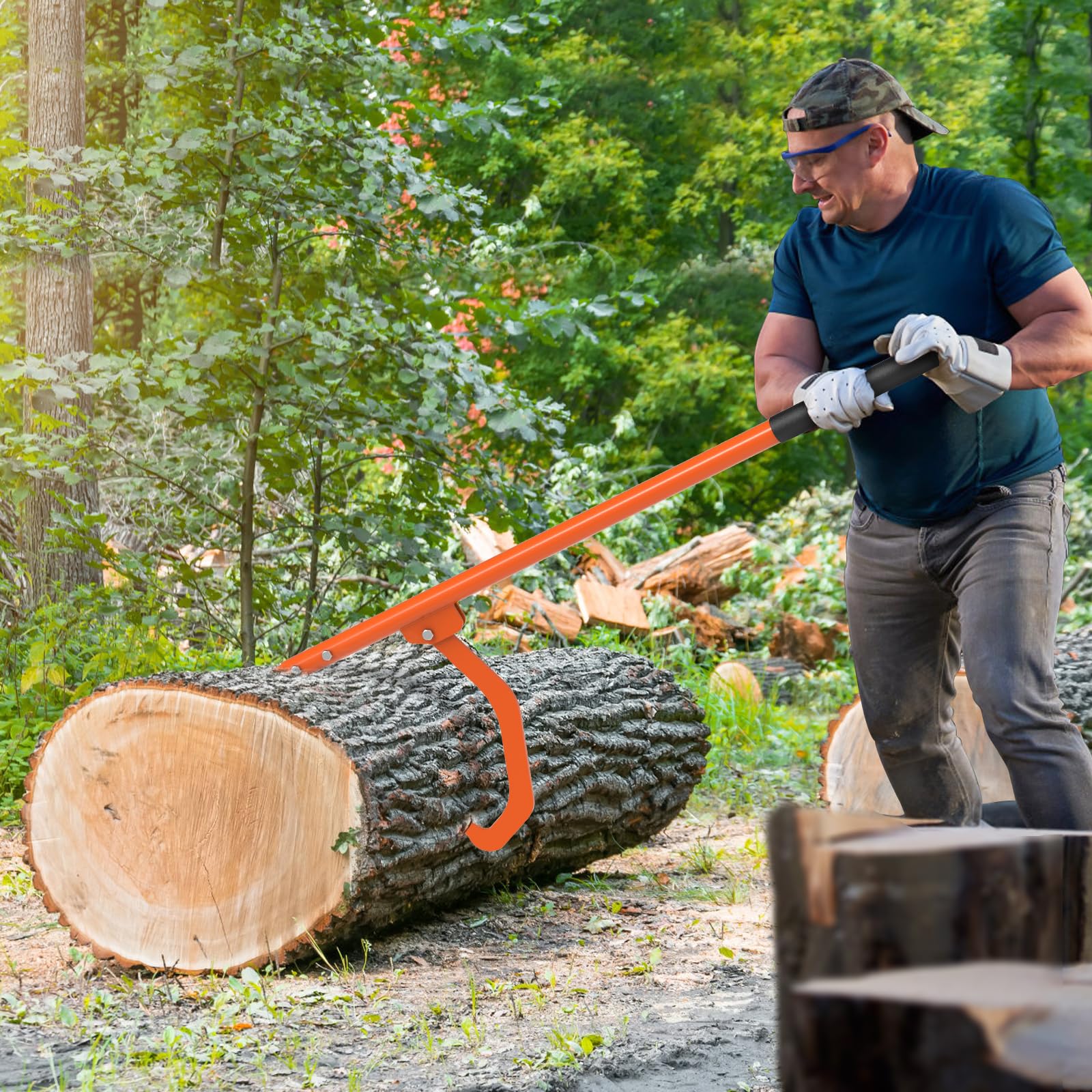 Dolibest 59/65 Inch Steel Cant Hook & Log Peavey Tool - Dual Function Log Handler for Rolling & Clamping Logs - Adjustable Hook with 9.4 Inch Non-Slip Handle - Perfect for Firewood Processing, Lumber Mills & Forestry Work