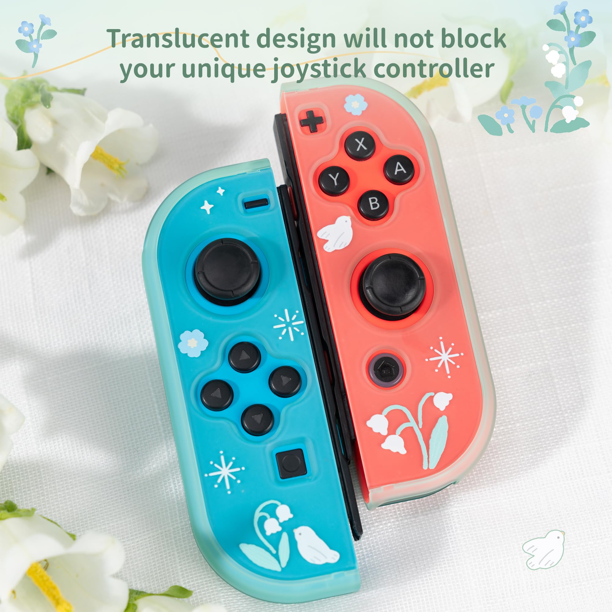 GeekShare Kawaii Nintendo Switch Protective Case - Hard PC Shell Compatible with Standard & Switch Slim - Lily of The Valley Design | Perfect for Gaming, Travel & Everyday Protection