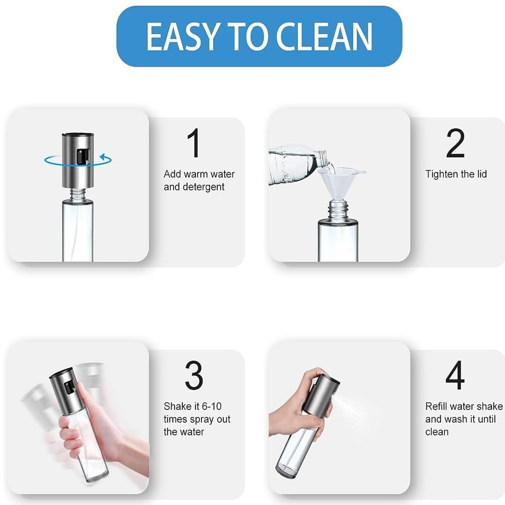 Prostuff.in® 100ml Transparent Glass Oil Spray Bottle - Dosa Oil Sprayer, Vinegar Dispenser, Cooking & Salad Dressing Bottle for Kitchen, BBQ, Baking - Leak-Proof ABS Cap (Perfect for Home Cooking & Restaurant Use)