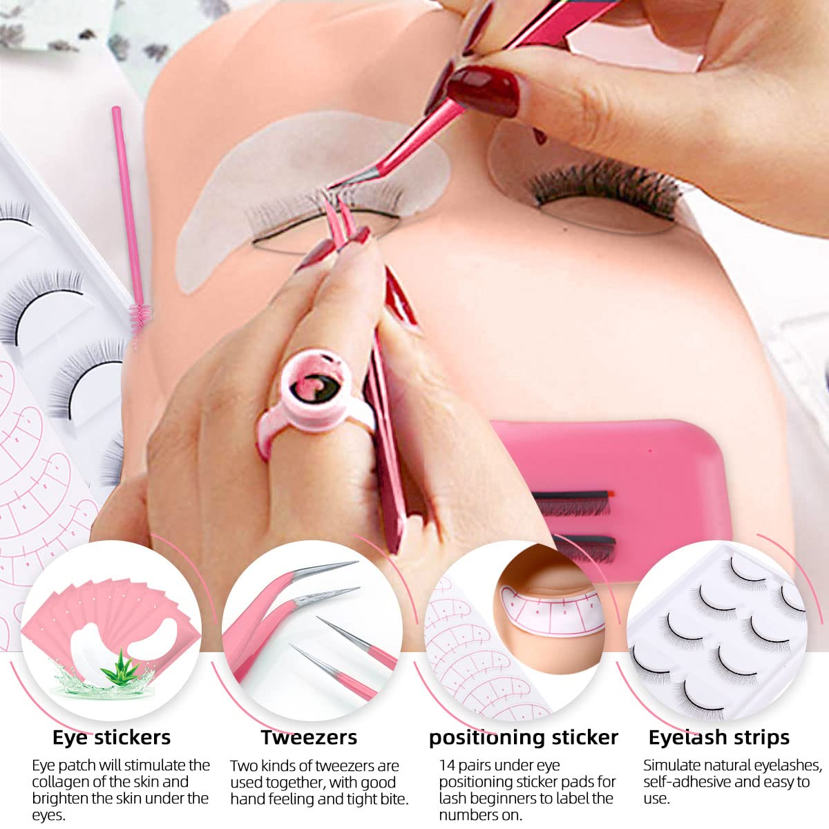 Professional Eyelash Extension Kit with Mannequin Head, Removable Eyelids & USB Lash Fan - Complete Practice Set for Beginners | Includes False Eyelashes, Shampoo Brush & Glue Tools | Perfect for Salon Training & Home Use