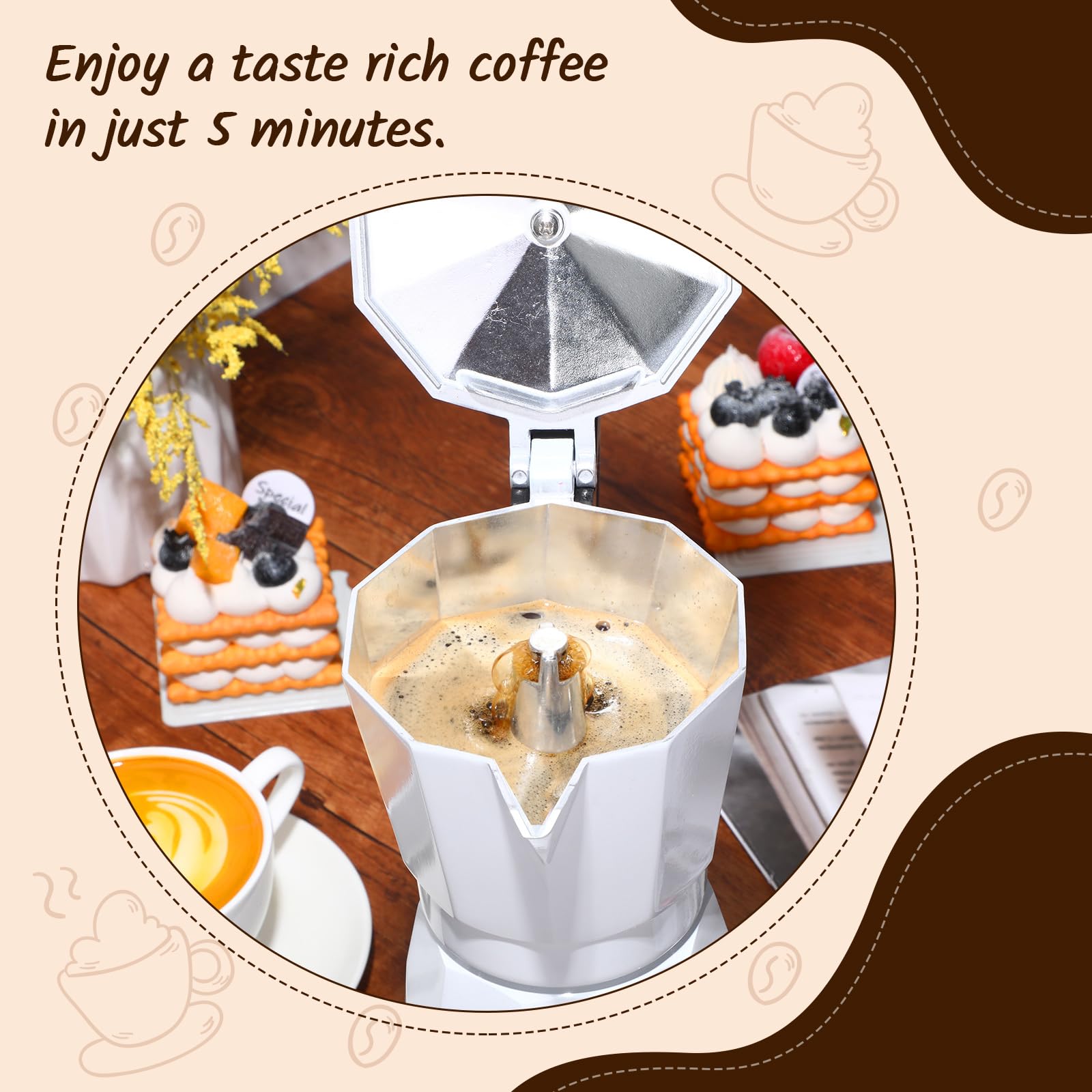 6-Cup Electric Moka Pot - Portable Aluminum Espresso Maker for Home & Travel (White) - Perfect for Coffee Lovers