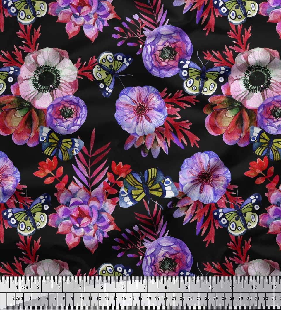 Soimoi 100% Cotton Poplin Fabric by The Yard - 42 Inch Wide - Orange Leaves & Anemone Symphony Print - Premium Dressmaking Material for Dresses, Blouses, and DIY Fashion Projects