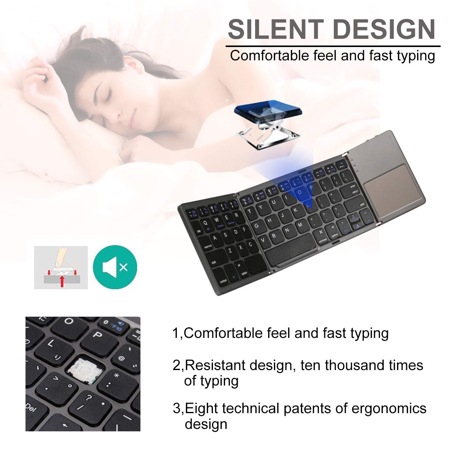 Foldable Bluetooth Keyboard with Touchpad - Portable Wireless Keyboard for Mac, Windows, Android, Linux, PC & Tablet - Rechargeable Li-ion Battery - Dark Gray | Perfect for Travel, Office & Home Use
