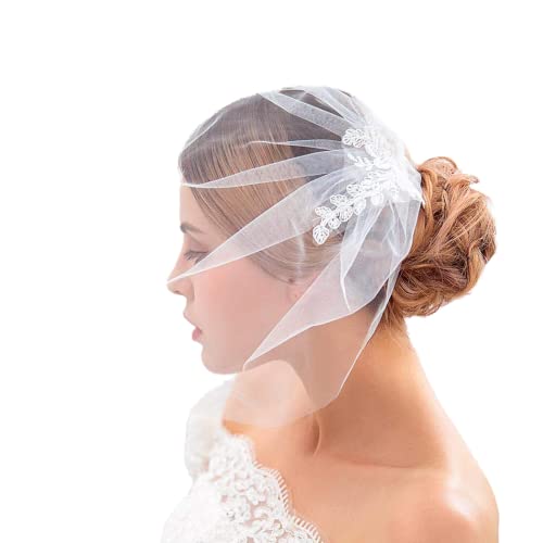 Zoestar White Lace Birdcage Veil with Comb - Elegant Bridal Hair Accessories for Weddings, Vintage Bridal Shower & Romantic Photo Shoots