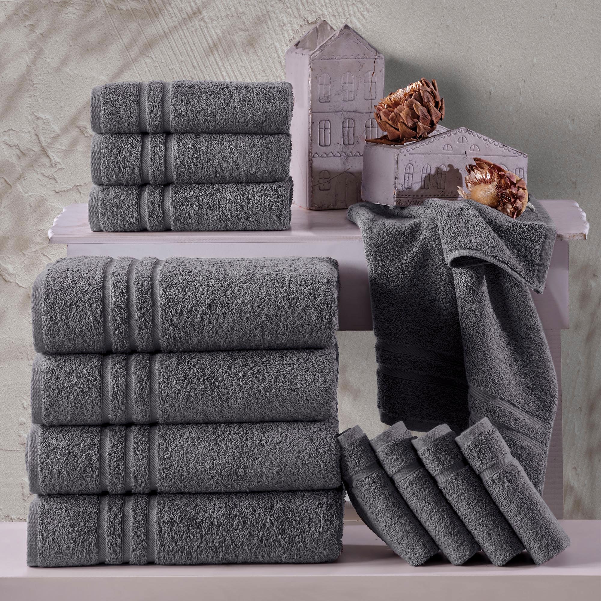 Premium 4-Pack Hawmam Grey Linen Bath Towels - Ultra Soft, Highly Absorbent & Quick-Drying Cotton Towels (27x54 Inch) for Spa, Gym & Luxury Bathroom Use
