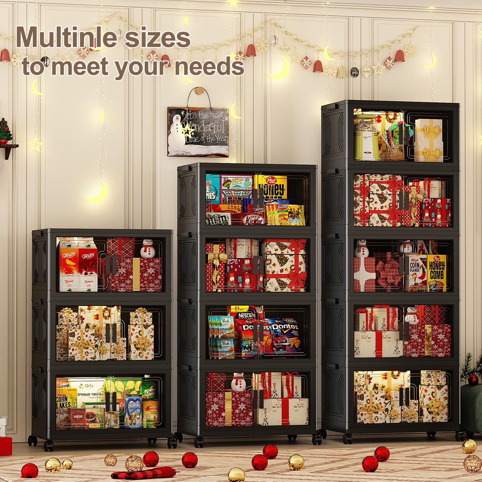 120 Gallon Stackable Storage Bins with Wheels & Lids - Collapsible Closet Organizers for Home, Office & Garage - Heavy Duty Plastic Storage Box Shelf for Clothes, Toys & Seasonal Items - Black (Set of 2) - Perfect for Space Saving Organization & Easy Mobility