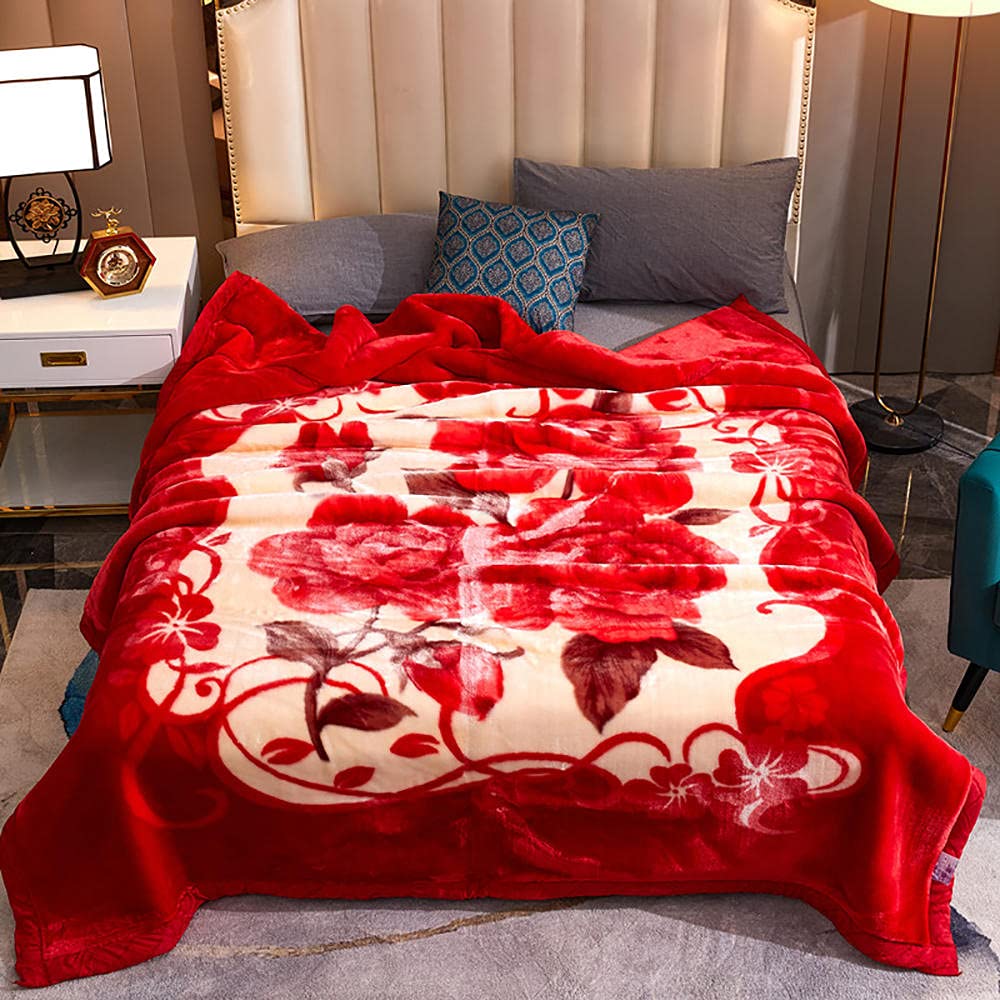 Premium Korean Fleece Blanket - 2-Ply Ultra Soft Plush Flower Rose Red Blanket for Queen & King Size Beds | Cozy Winter Wrap, Home Decor, Gift Idea