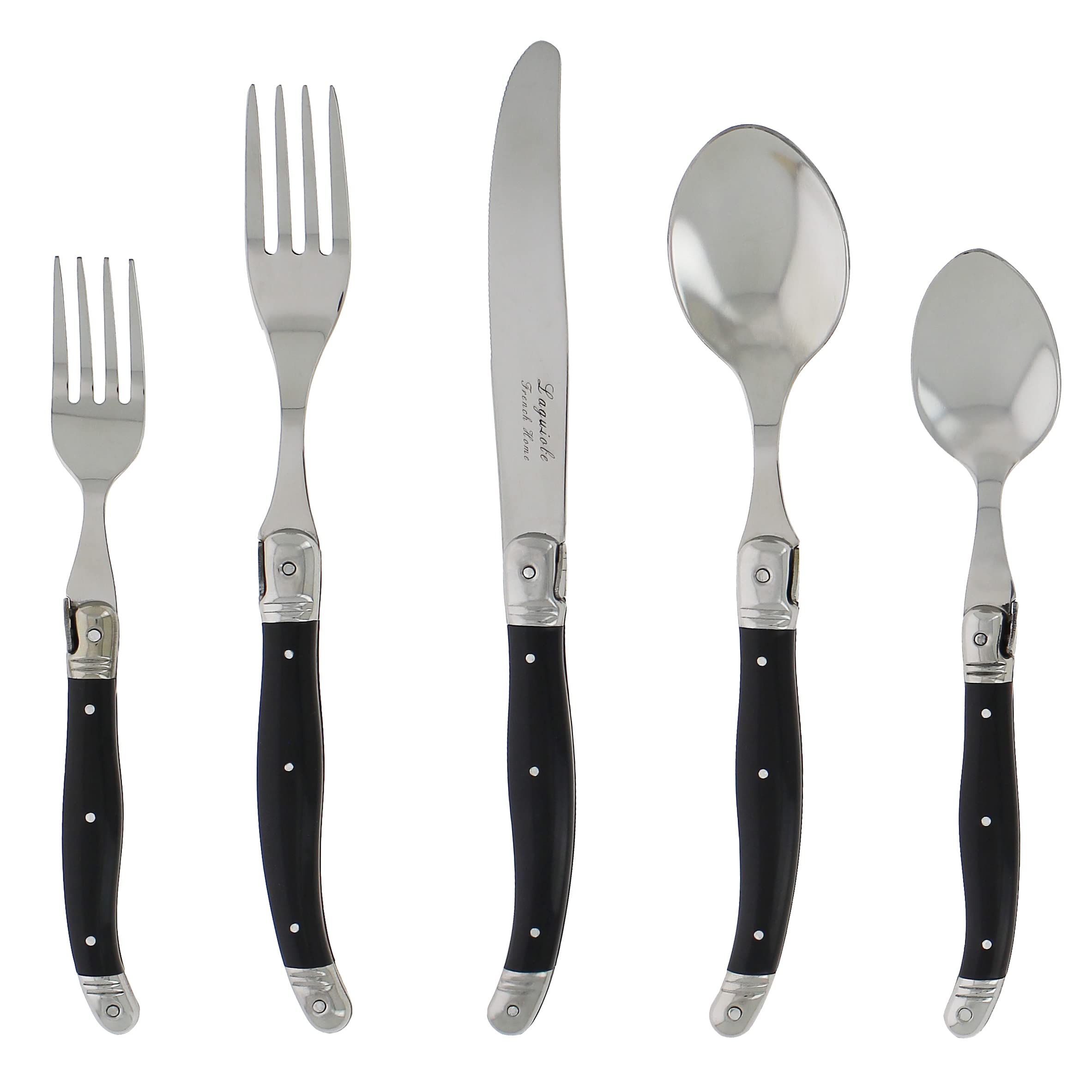 Premium French Laguiole 20-Piece Flatware Set - Stainless Steel Cutlery Set for 4 - Elegant Black Onyx Knives, Spoons & Forks - Perfect for Fine Dining, Wedding Gifts & Upscale Dinner Parties