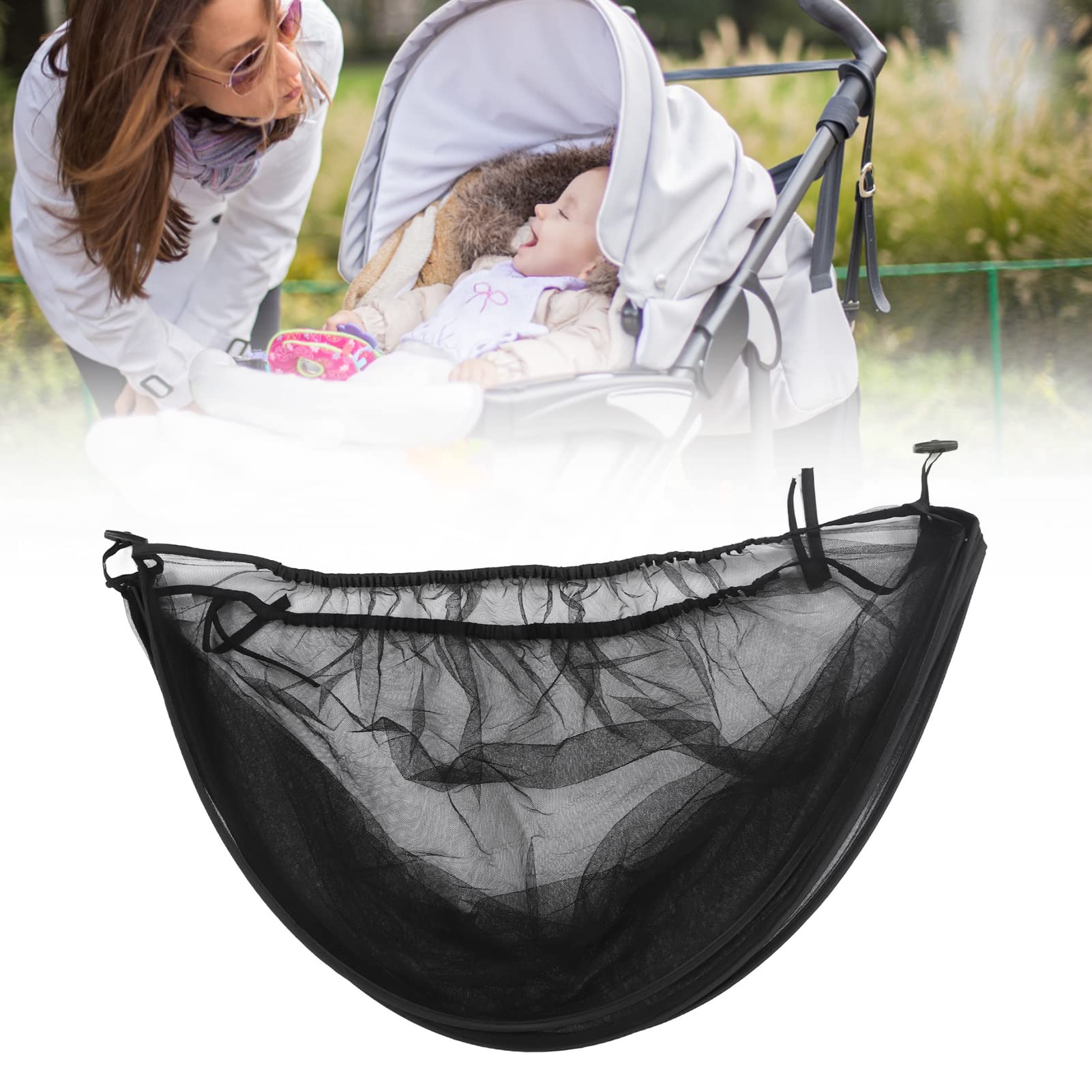 Universal Baby Sunshade Net - Breathable Zippered Stroller & Car Seat Mesh Cover (Black with Black Cover) | UV Protection for Outdoor Walks, Park Visits & Travel