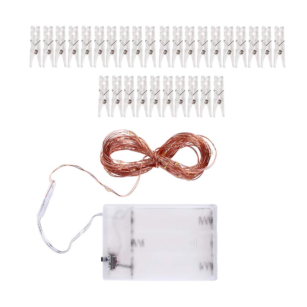 50 LED Copper Wire Fairy Lights with Clips - Perfect for Wall Decor & Weddings