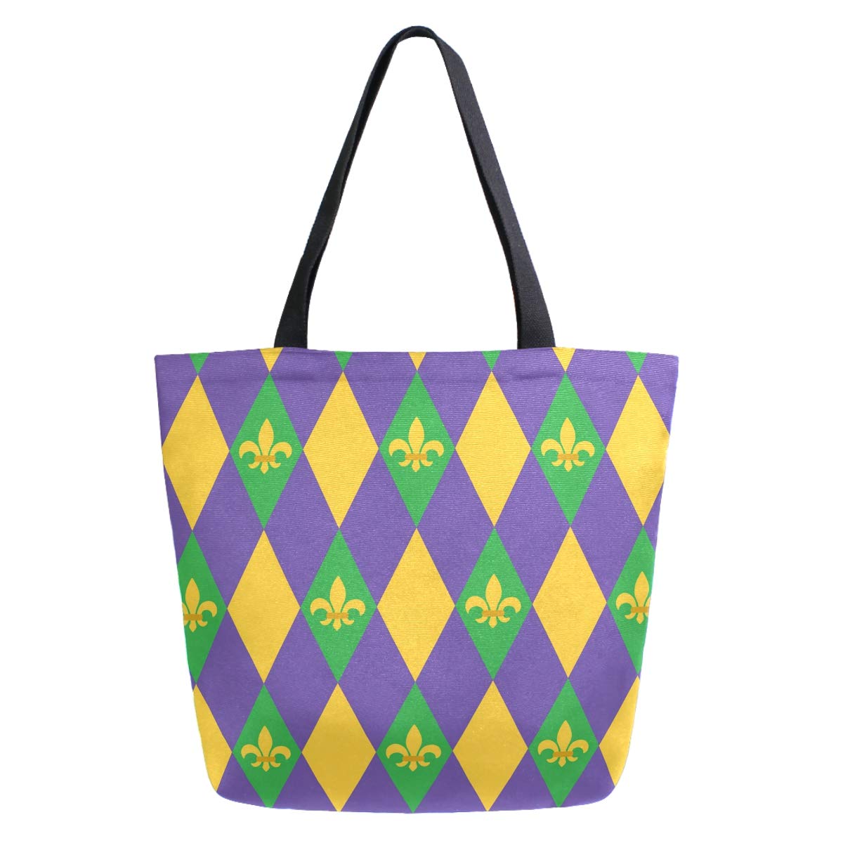 **Kaariok Mardi Gras Fleur De Lis Colorful Zigzag Canvas Tote Bag - Extra Large Reusable Shopping Bag for Travel, Beach, Grocery & Storage - Durable Shoulder Handbag for Women & Men**    (场景补充: Perfect for Festivals, Picnics, Work Commute & Daily Errands)