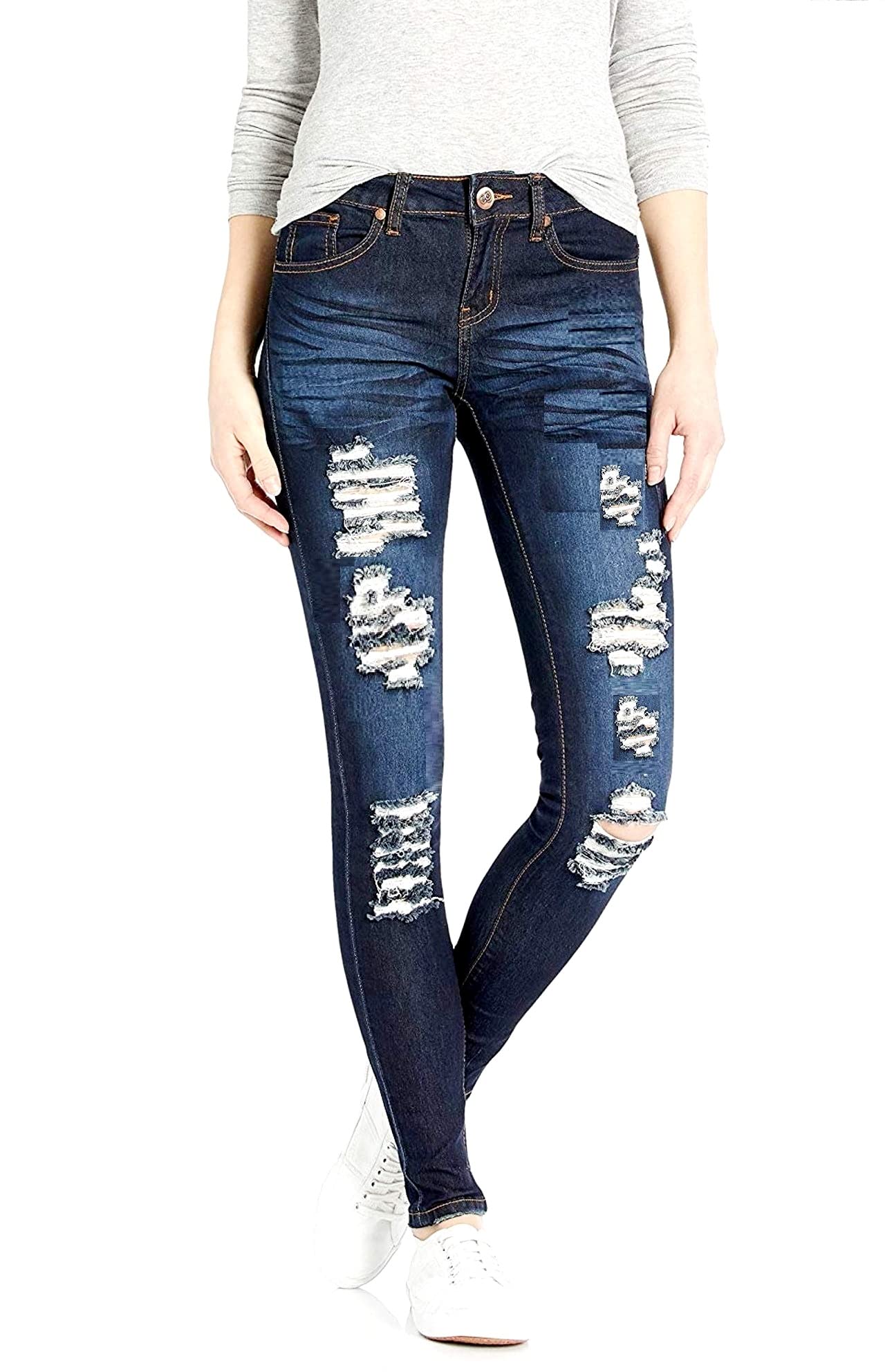 **Women's Stretch Skinny Ripped Jeans - Distressed Denim Pants for Juniors | Perfect for Casual Outfits, Streetwear & Everyday Wear**