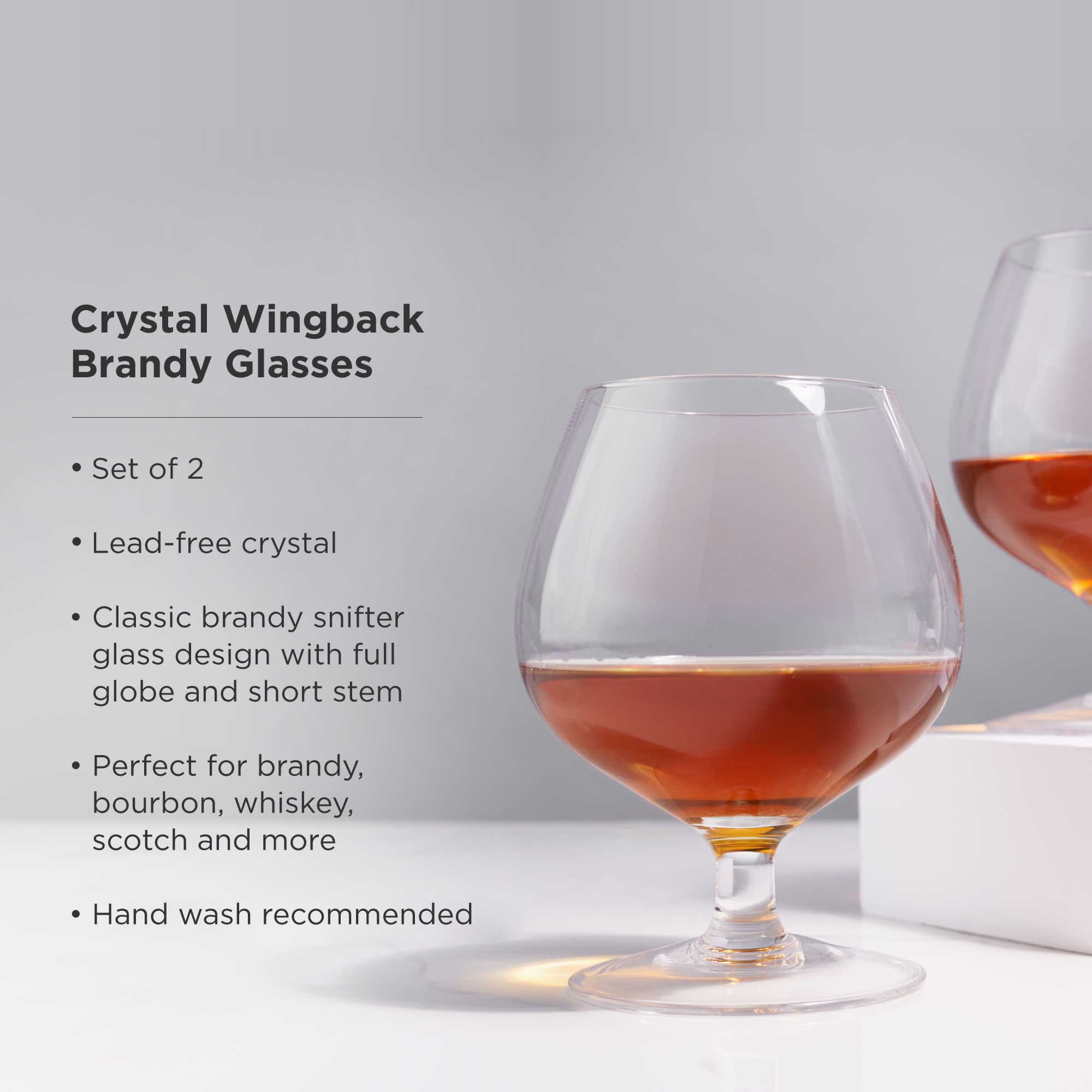 Premium Raye Crystal Wingback Brandy Glasses Set of 2 - Elegant Cut Glass Whiskey Snifters for Fine Liquor Tasting, Home Bar Decor & Gift Giving