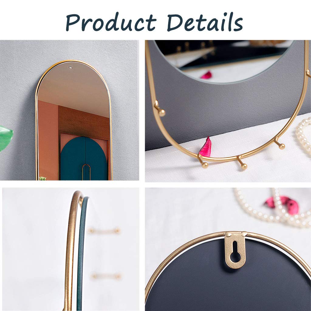 Oval Wall Mirror with Storage Shelf - Gold/Black Makeup Mirror with Hook for Bedroom, Bathroom, Entryway & Living Room | Perfect for Vanity Organizer, Jewelry Display & Home Decor