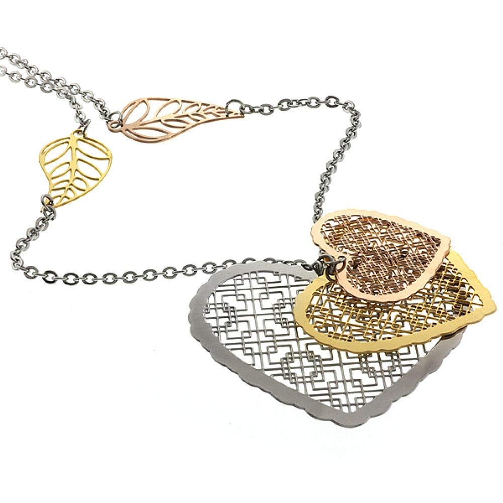 Gem Stone King 18 Inch 3-Color Stainless Steel Heart Pendant Necklace with 18