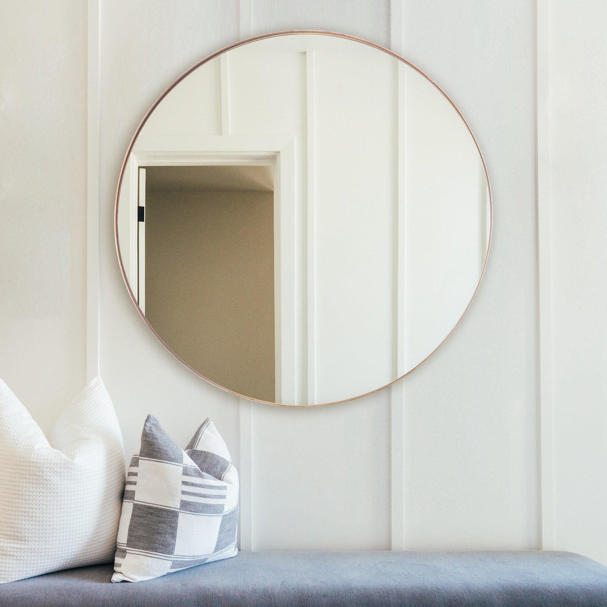 Golden Modern Round Framed Wall Mirror - 24 Inch Decorative Mirror for Living Room, Bedroom, Entryway - Perfect for Home Decor & Vanity Makeup Area