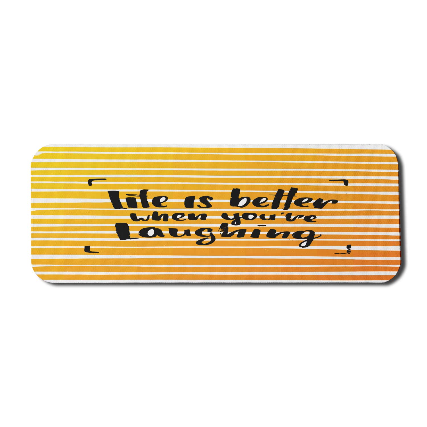Ambesonne Funny Computer Mouse Pad - 'Life is Better When You're Laughing' Hand-Drawn Calligraphy Striped Design, Non-Slip Rubber Base, Extra Large 31