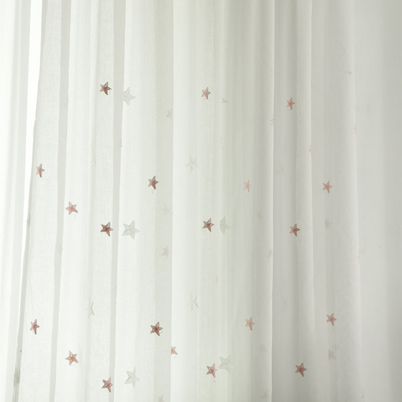 Kimber Airy Gauze Grommet Sheer Custom Curtains with Appliqué - Lightweight Window Drapes for Living Room & Bedroom Decor