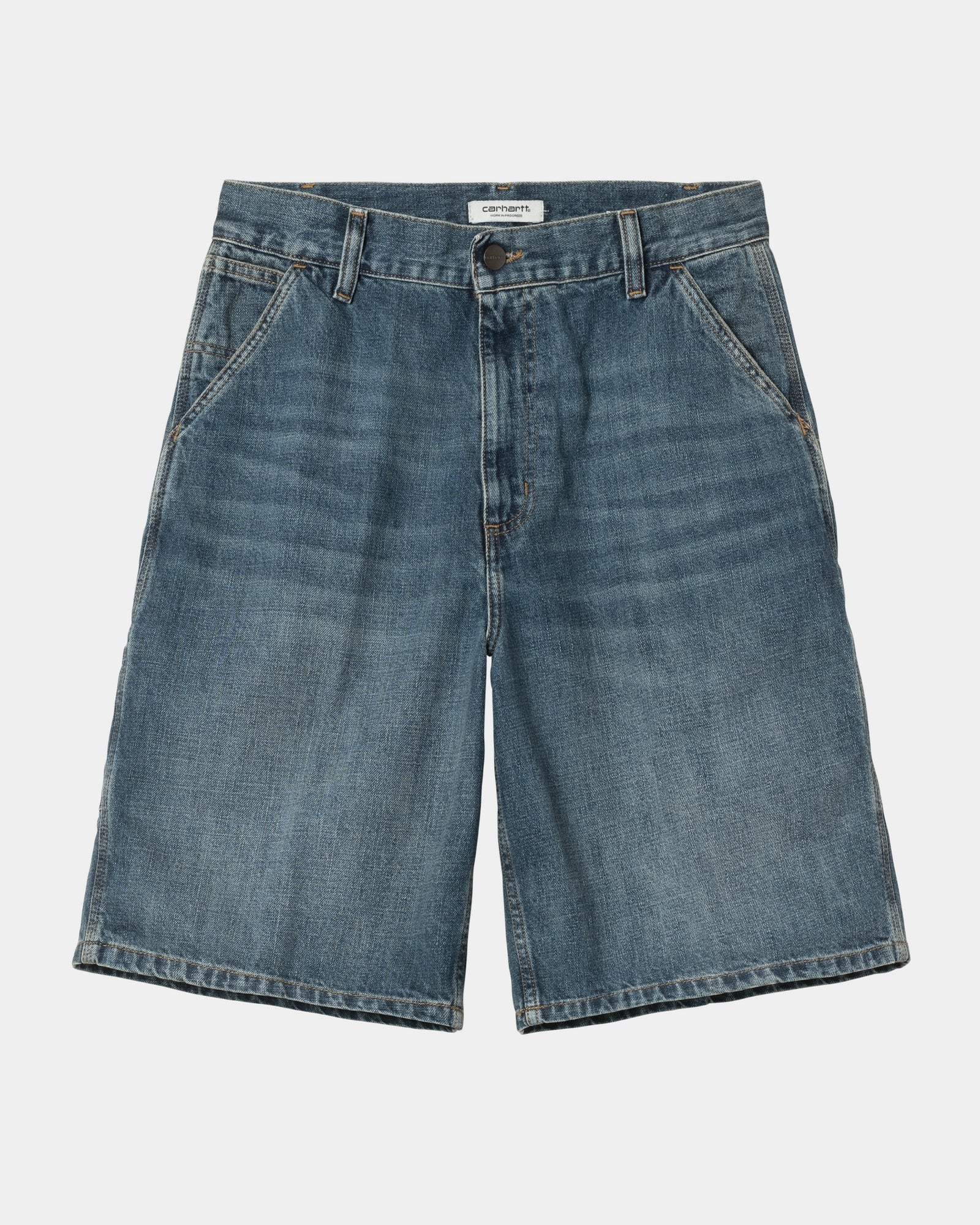 Women's Brandon Single Knee Distressed Denim Shorts - Dark Blue Washed High Waist Casual Shorts for Summer Outfits & Beach Vacations