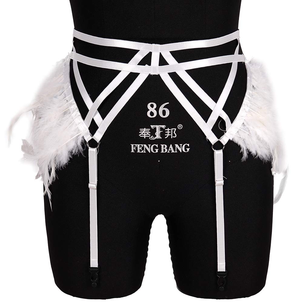 Gothic Punk Women's Garter Belt with Feather Harness - Adjustable Leg Stockings for Harajuku, Carnival & Festival Outfits - Perfect for Cosplay, Lingerie & Alternative Fashion