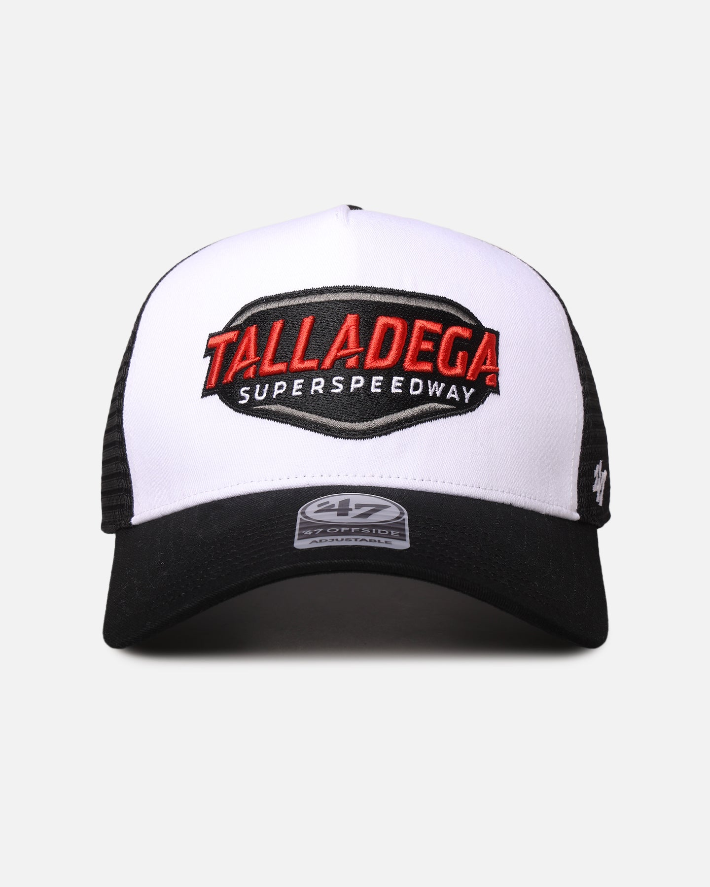 47 Brand Talladega Superspeedway Snapback Trucker Hat - White/Black Adjustable Baseball Cap for Men & Women - Perfect for NASCAR Racing Events, Outdoor Sports & Casual Wear