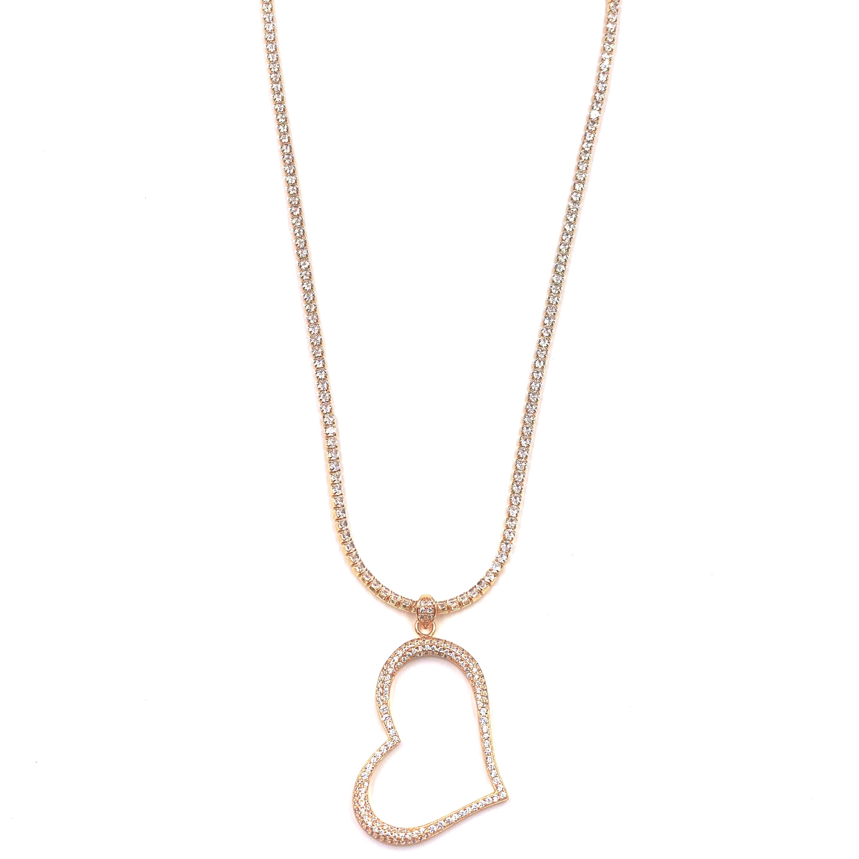 Ashley Gold Sterling Silver Gold Plated CZ Encrusted Open Heart Tennis Necklace for Women - Elegant Layered Necklace for Valentine's Day, Anniversary & Special Occasions
