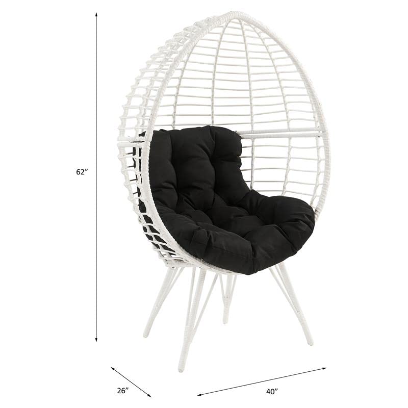 Acme Glazed Wicker Teardrop Patio Lounge Chair - Black & White Outdoor Furniture for Poolside, Garden & Backyard Relaxation