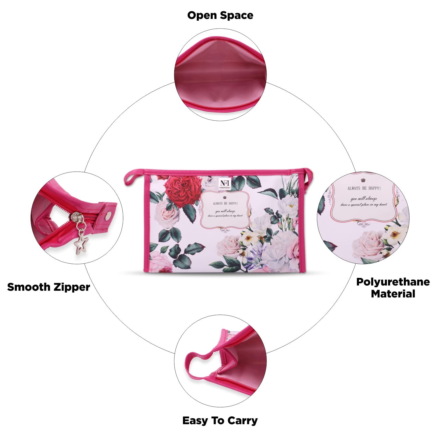 Floral Print Makeup Pouch for Women - Waterproof Cosmetic Bag & Travel Toiletry Organizer - Pink Makeup Accessories Case for Travel, Gym, and Daily Essentials Storage