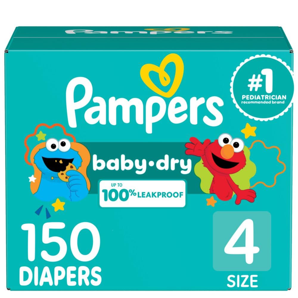 Pampers Baby Dry Disposable Diapers Size 4 (150 Count) - Super Absorbent Overnight Protection for Babies - Perfect for Daycare, Travel & Nighttime Use