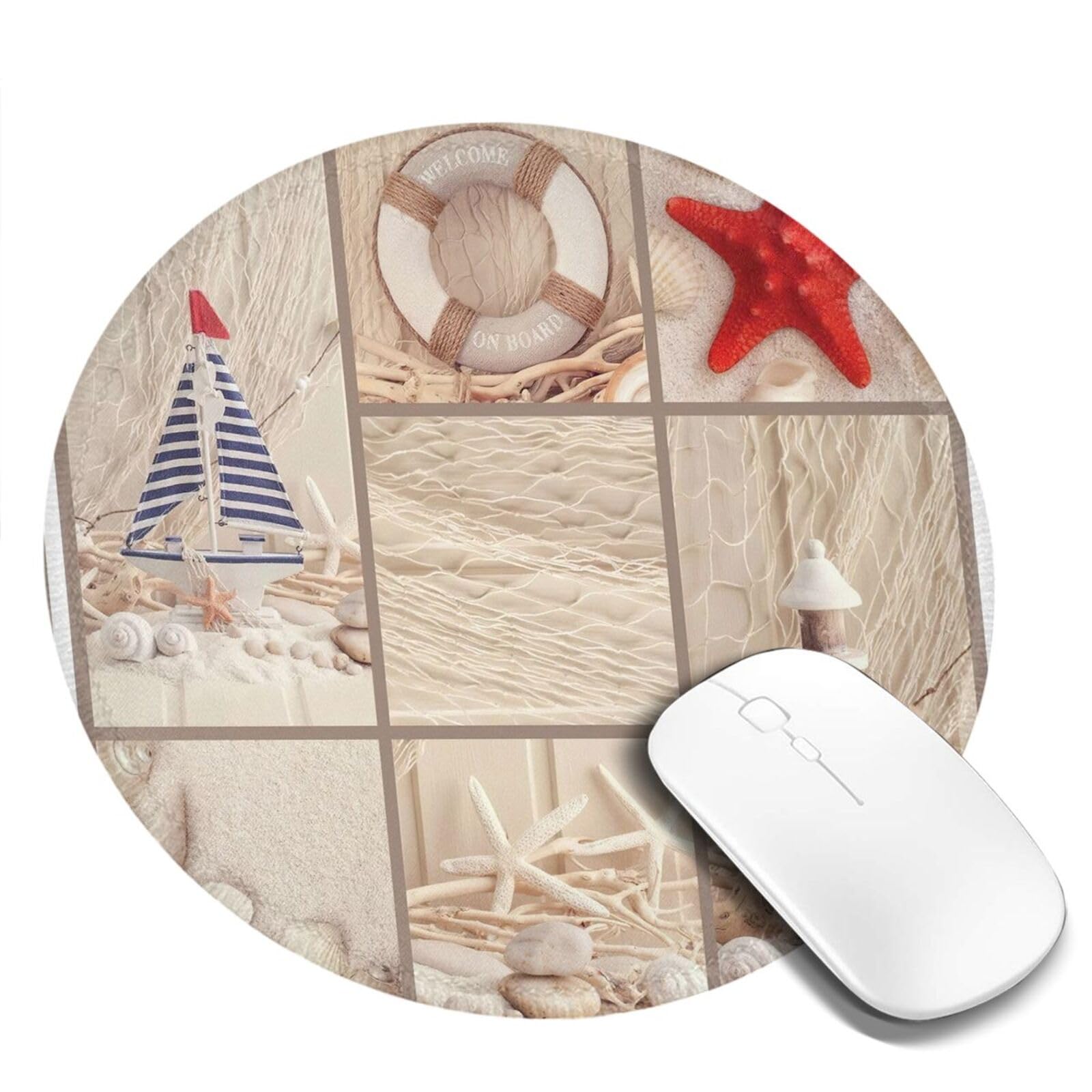 Premium Round Starfish Shell Mouse Pad 8 Inch - Non-Slip, Durable Gaming & Office Desk Mat - Perfect for Computer, Laptop, Home & Office Workspace - Beach Themed Decor for Coastal Style Desks