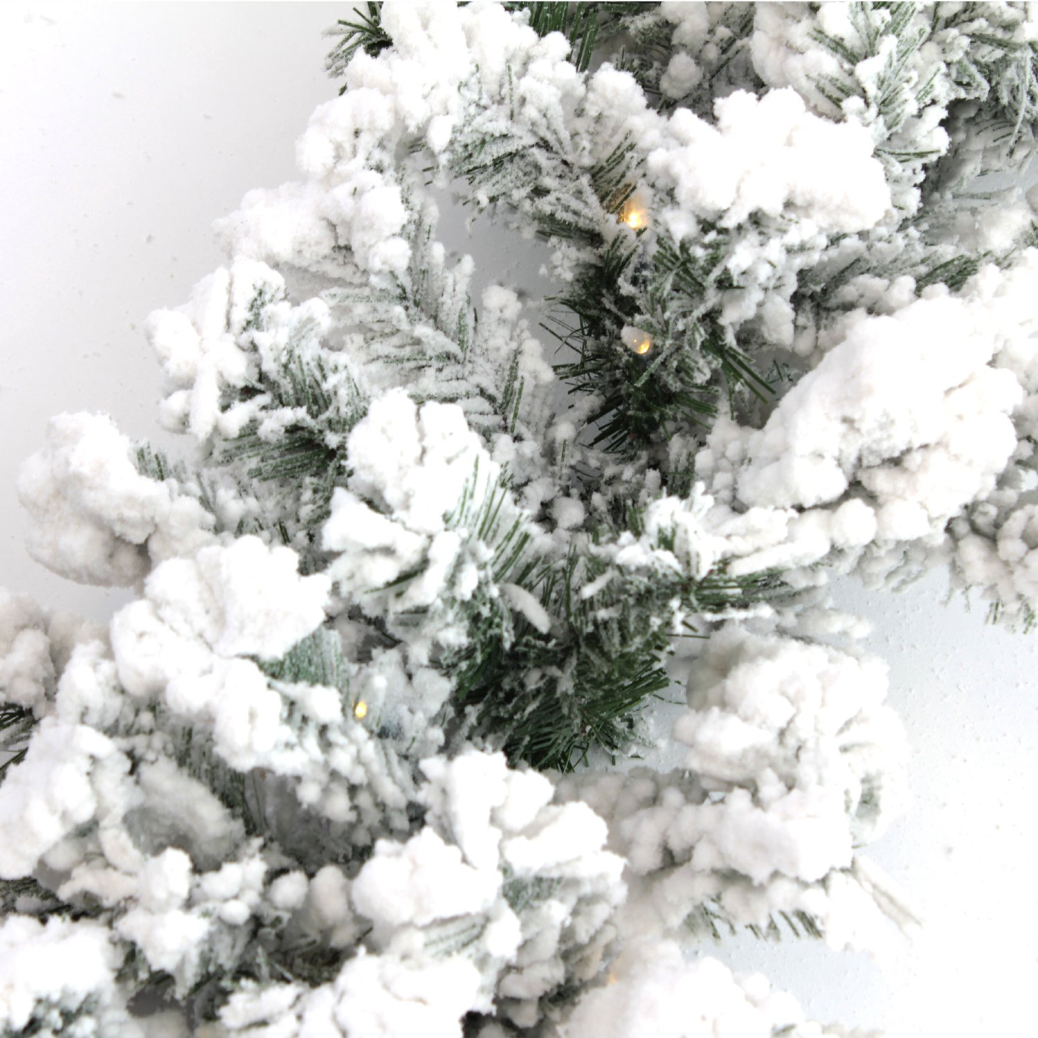 9ft Pre-Lit Flocked Artificial Christmas Wreath with Warm White LED Battery Operated Lights - Perfect Holiday Decoration for Front Door, Fireplace & Indoor Christmas Decor