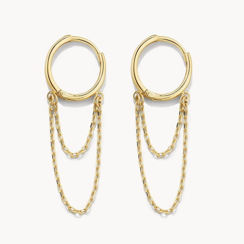 10k Gold Double Chain Huggie Earrings for Women - Elegant & Dainty Hoop Earrings for Everyday Wear, Parties & Gifts