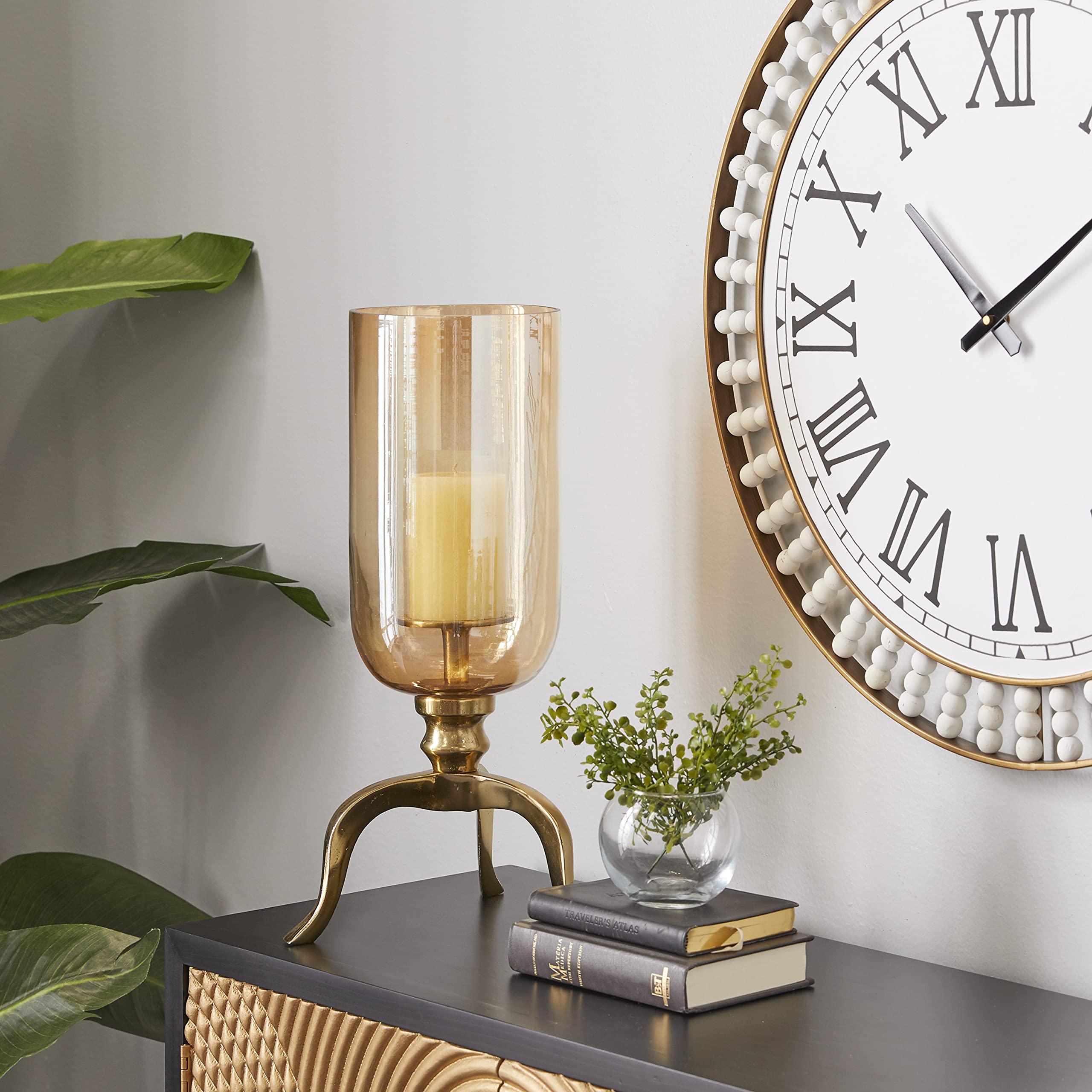Deco 79 Gold Aluminum Metal Single Candle Hurricane Lamp - 9