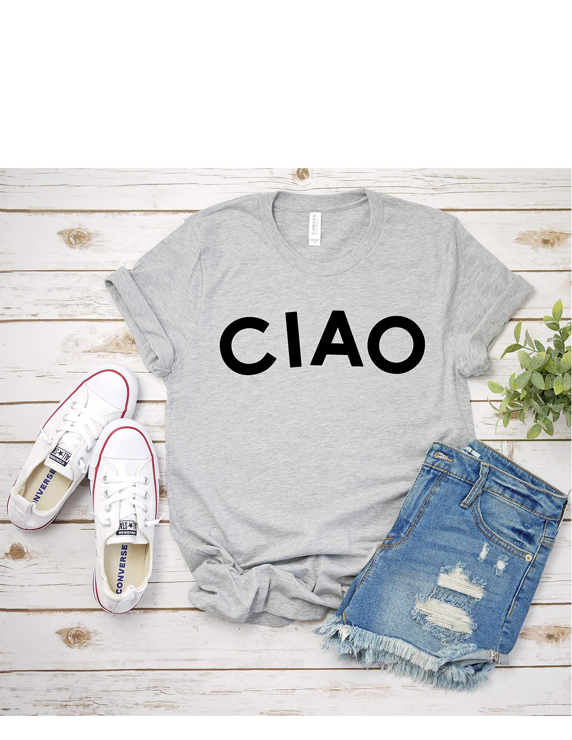 Stylish CIAO French Graphic T-Shirt for Women - Casual Short Sleeve Top with Hello/Goodbye Print - Perfect for Everyday Wear, Travel & Social Outings