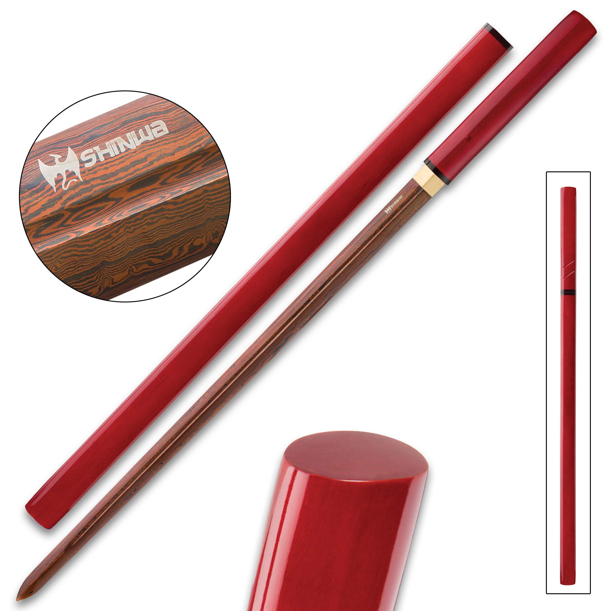 Handmade Shinwa Shirasaya Samurai Sword - Exclusive Hand Forged Damascus Steel Blade with Lacquered Hardwood Scabbard (Scarlet Fang) - Perfect for Martial Arts Training, Cosplay, and Japanese Sword Collectors
