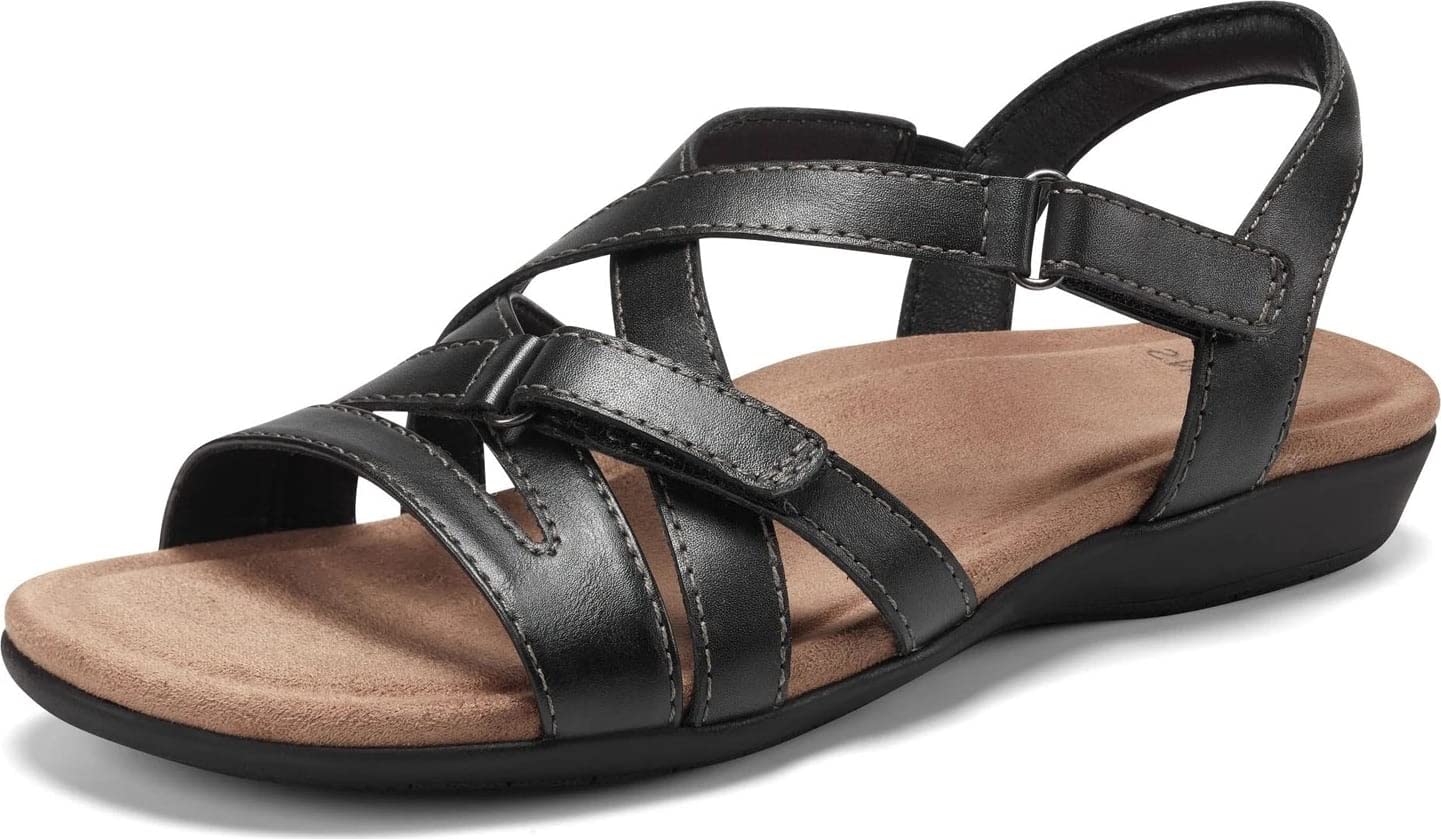 Earth Origins Brandi Black Women's Comfort Sandals - Lightweight & Supportive for Walking, Travel, and Summer Outfits