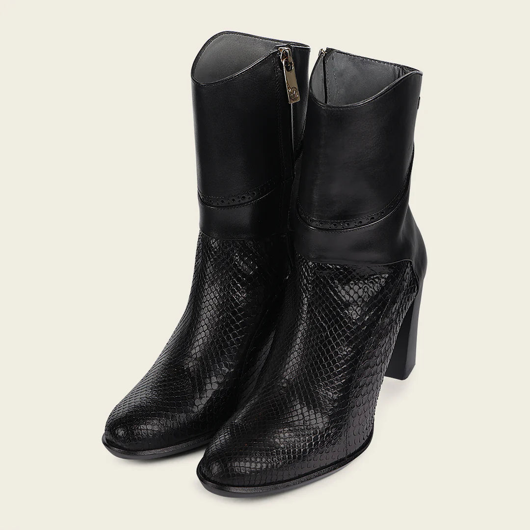 Franco Cuadra Women's Black Casual Fashion Python Skin Ankle Boots - 4G3PMTS - Perfect for Everyday Wear, Office & Night Out