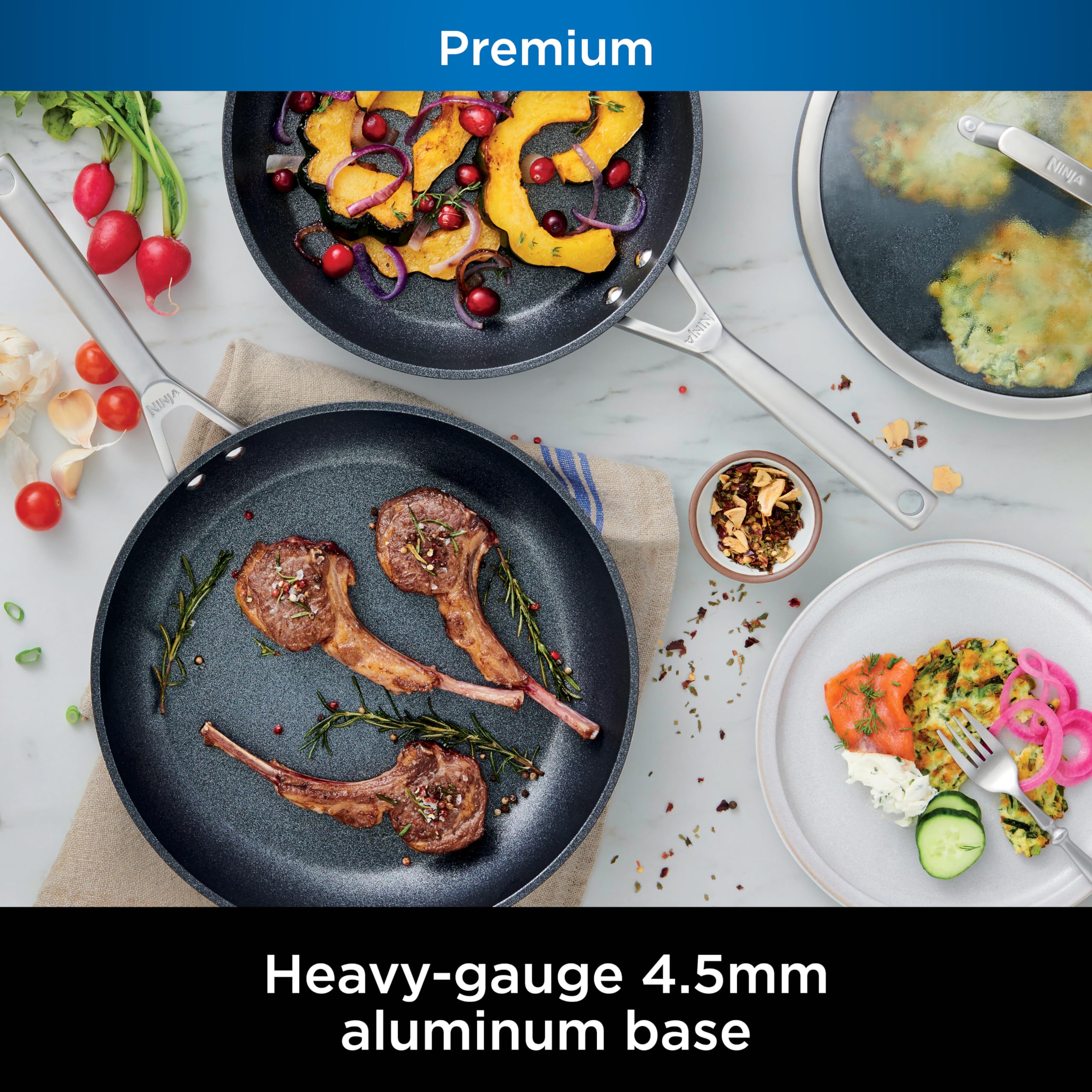 Ninja C30020 Foodi NeverStick Premium 8-Inch Fry Pan - Hard-Anodized Nonstick Skillet, Oven Safe to 500°F, Durable & Scratch-Resistant, Slate Grey - Perfect for Searing, Frying & Baking at Home
