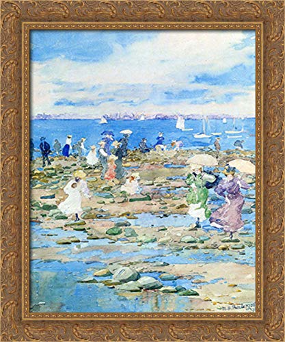 20x24 Gold Ornate Wood Framed Canvas Art Print by Maurice Prendergast - Summer Visitors Painting - Perfect for Living Room, Bedroom & Office Wall Decor