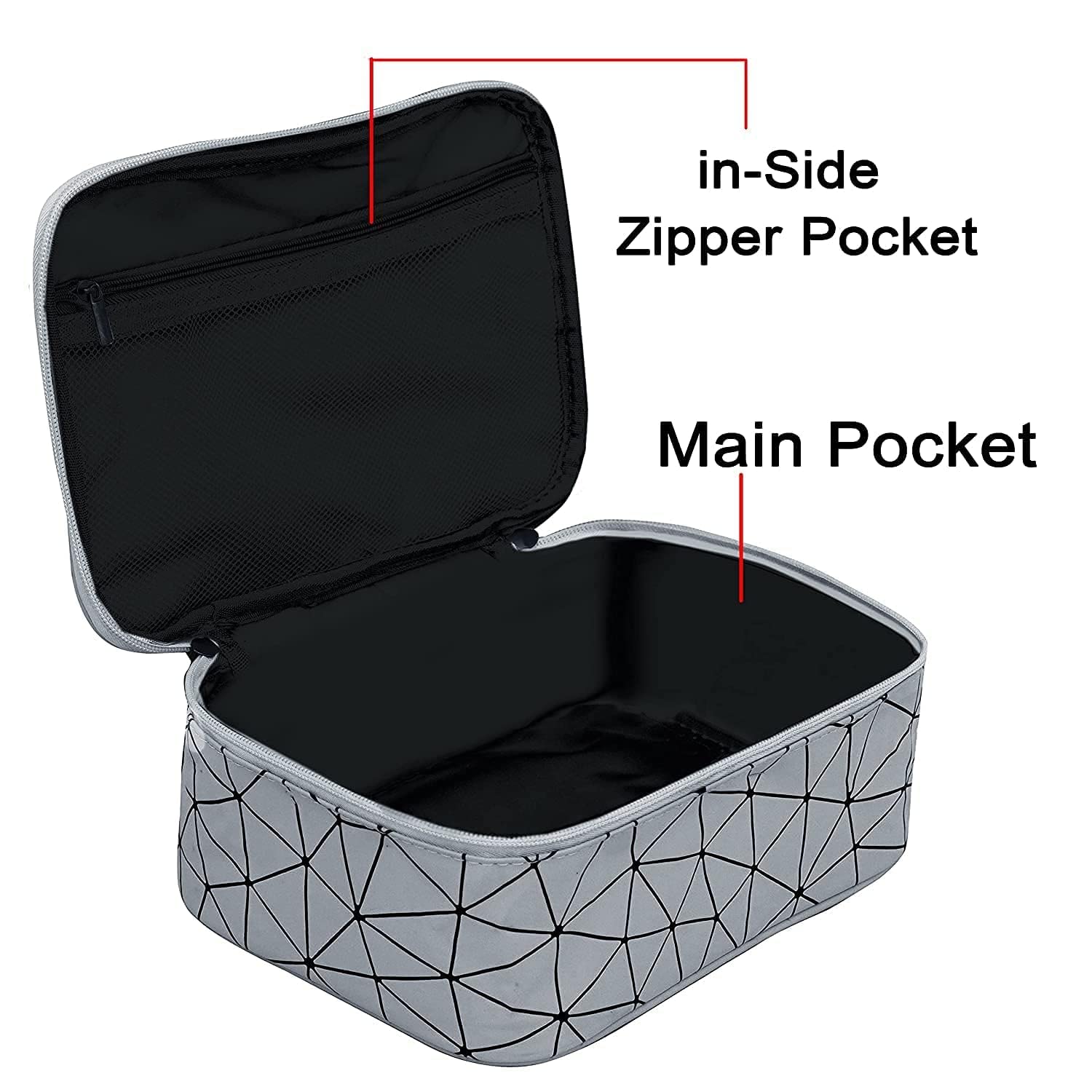 Premium Waterproof Hanging Makeup Bag for Women - Travel Cosmetic Organizer with Zipper, Luxury Toiletry Pouch (Silver) | Perfect for Vacation, Gym & Daily Essentials Storage