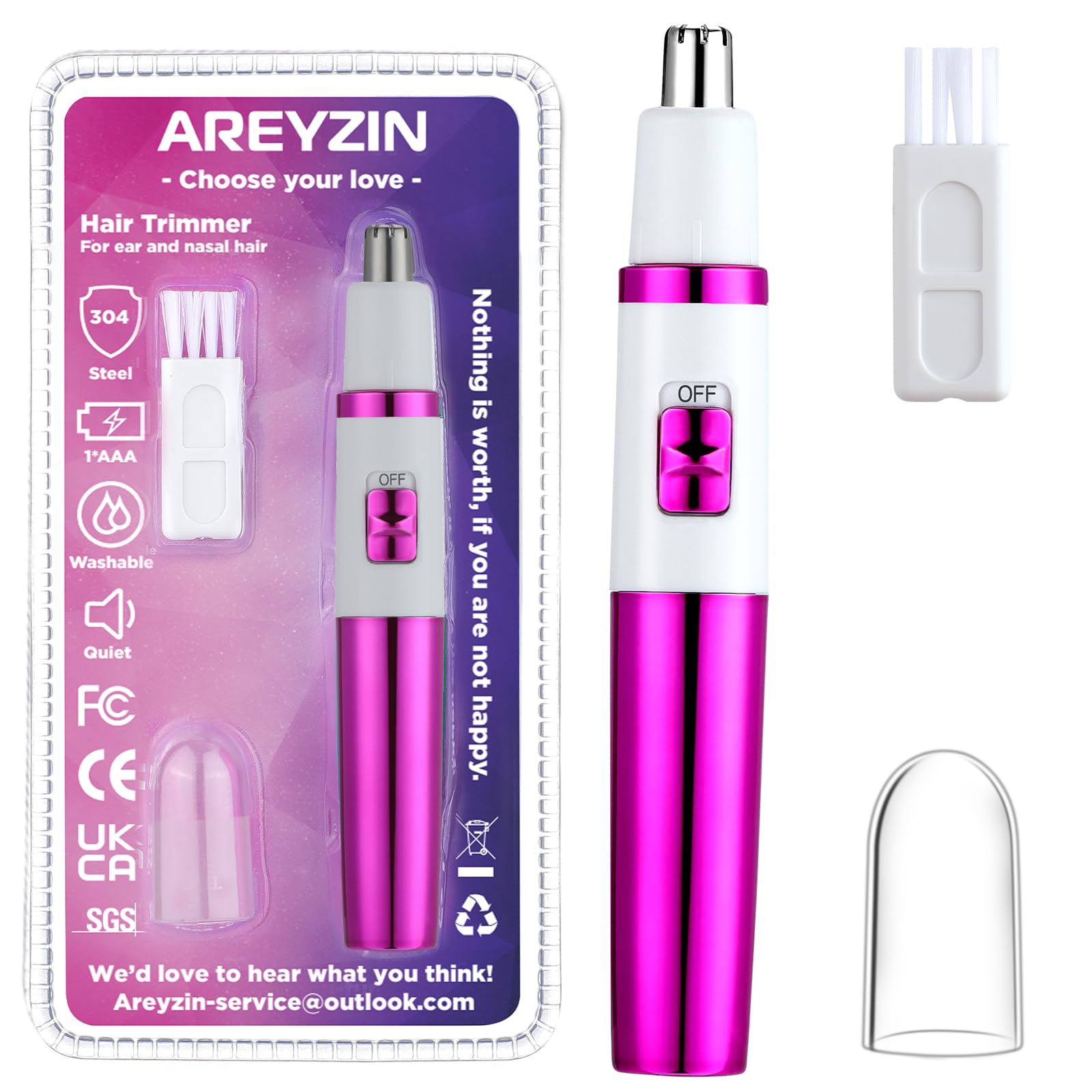 Professional Painless Nose & Ear Hair Trimmer for Women - Battery Operated Waterproof Eyebrow & Facial Hair Clipper with Dual Edge Blades for Easy Cleaning - Perfect for Travel, Home & Salon Use