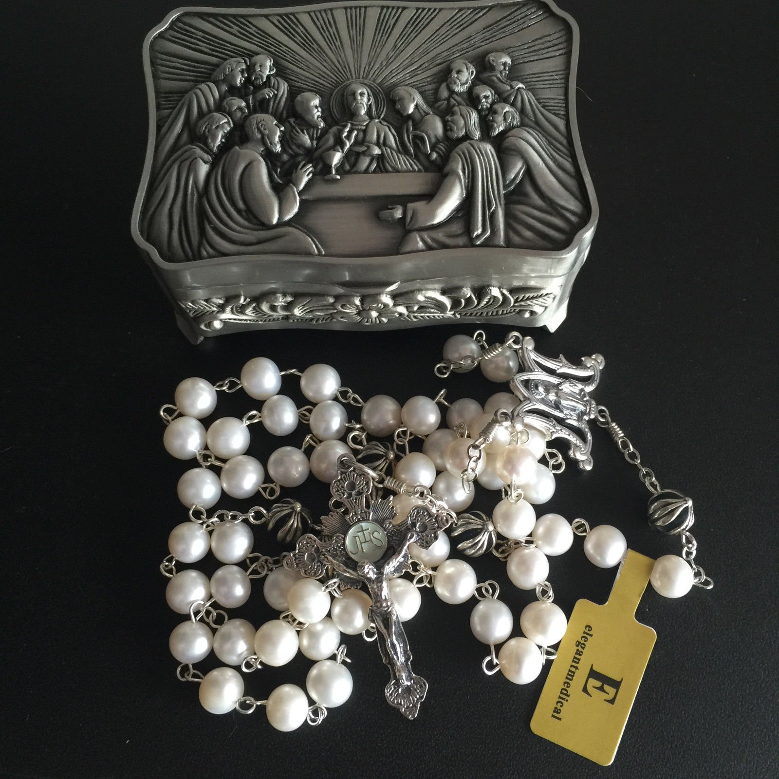 Handmade Catholic Rosary Necklace with Real Pearl & Bali Sterling Silver Cross Beads - Elegant Religious Jewelry for Prayer, Meditation & Faith Gifts