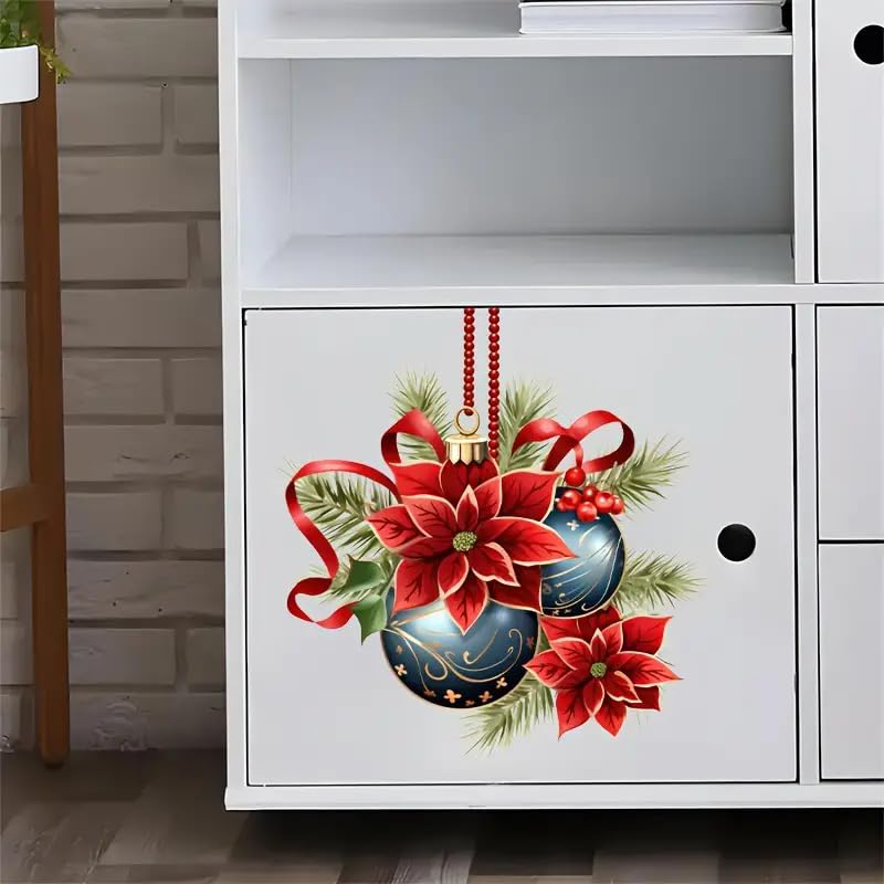 Poinsettia Christmas Toilet Decals - Waterproof Self-Adhesive Bathroom Stickers for Toilet Lid, Tank & Wall - Holiday Home Decor, Festive Bathroom Upgrade (Fish, Bird, Flower Leaf Designs)